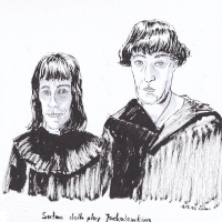 Stephen Fry and Laurie as two medieval clerics